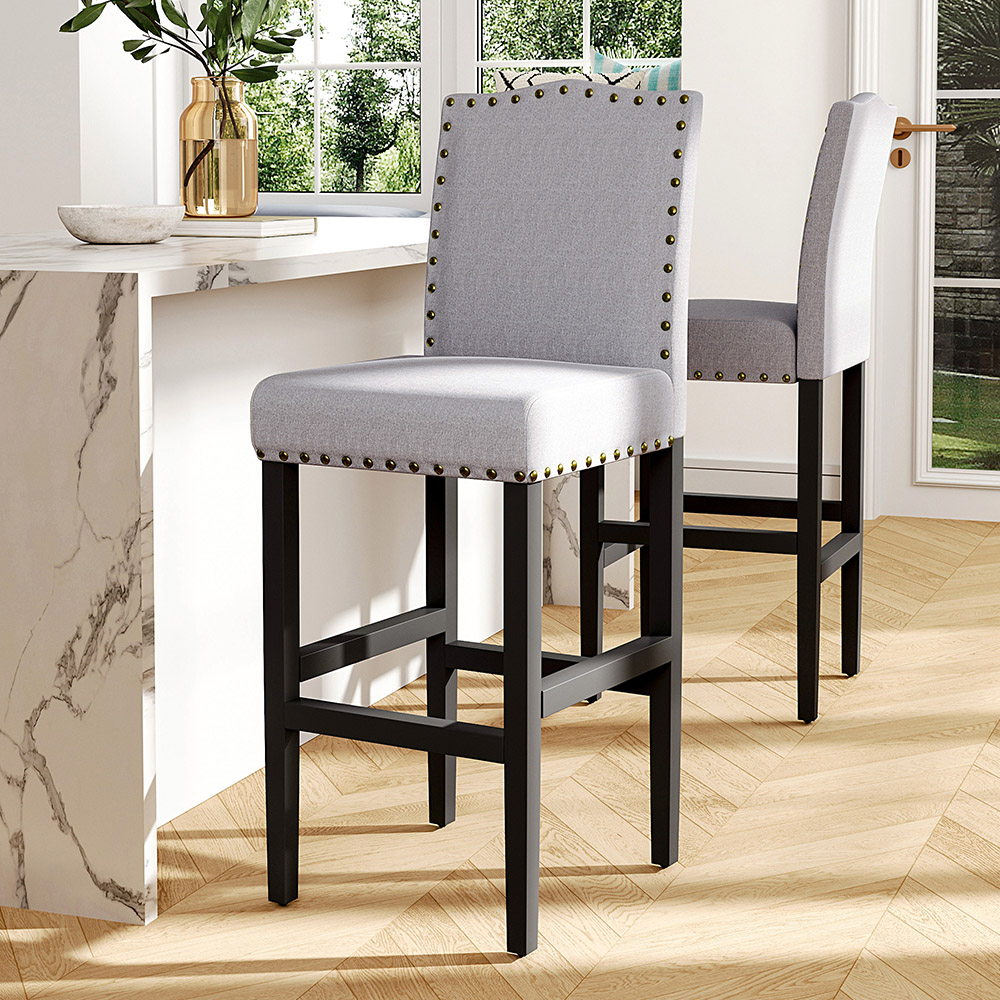 Living and Home Grey Linen Kitchen Counter Bar Stool Set of 2 Image 8