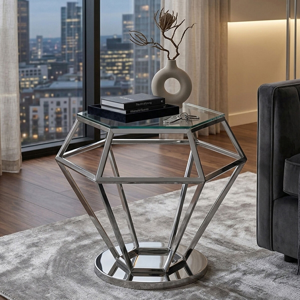 Premier Housewares Allure Silver Diamond End Table Image 3