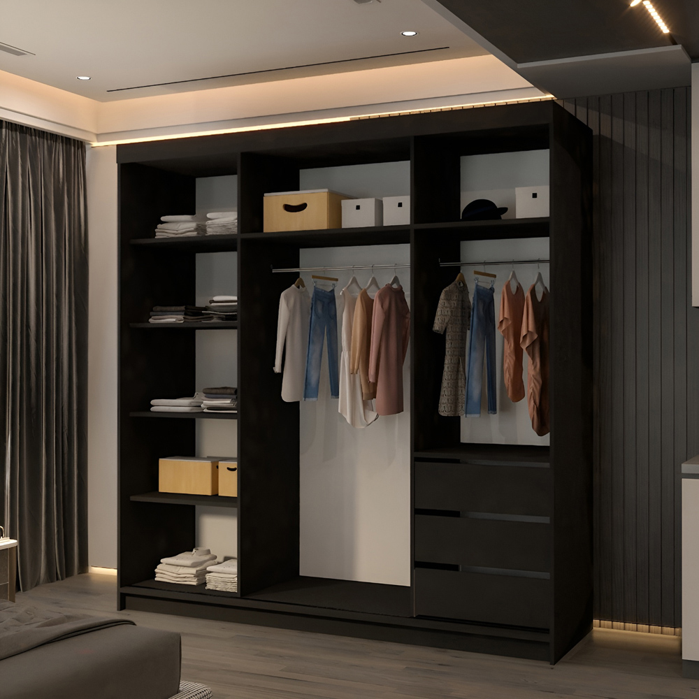 M N Furniture Collian 2 Door Black Mirrored Sliding Wardrobe 200cm Image 3