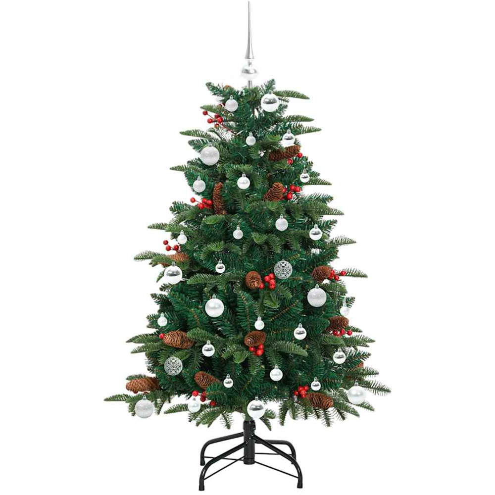 vidaXL Pre-Lit Warm White LED and Silver Baubles Green Artificial Christmas Tree with Stand 5ft Image 2