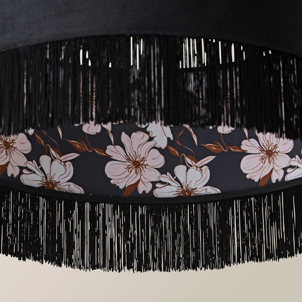 ValueLights Kimberly Black Velvet Printed Inner Fringe Easy Fit Ceiling Lamp Shade 50cm Image 3