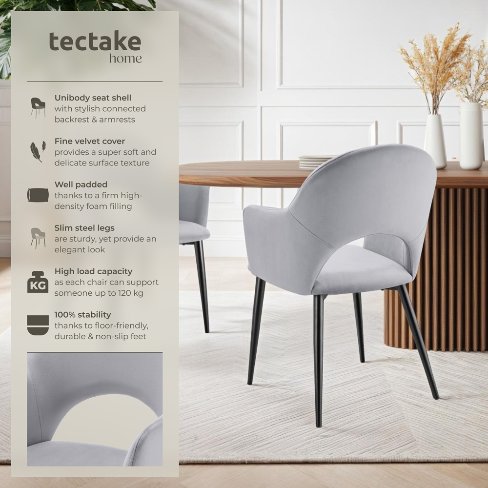tectake Sasha Set of 4 Light Grey Dining Chair Image 5