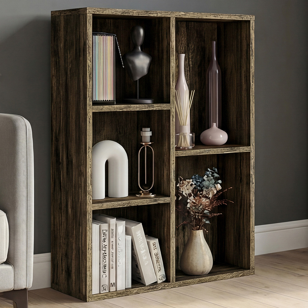 VIDA DESIGNS 5 Shelf Dark Wood Cube Storage Unit Image 1