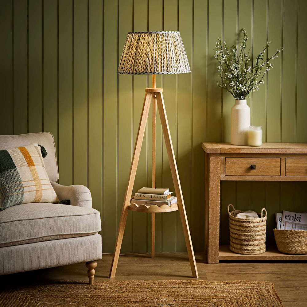 ValueLights Morrigan Green Floral Pleated Shade Scallop Tripod LED Floor Lamp with Bulb Image 6