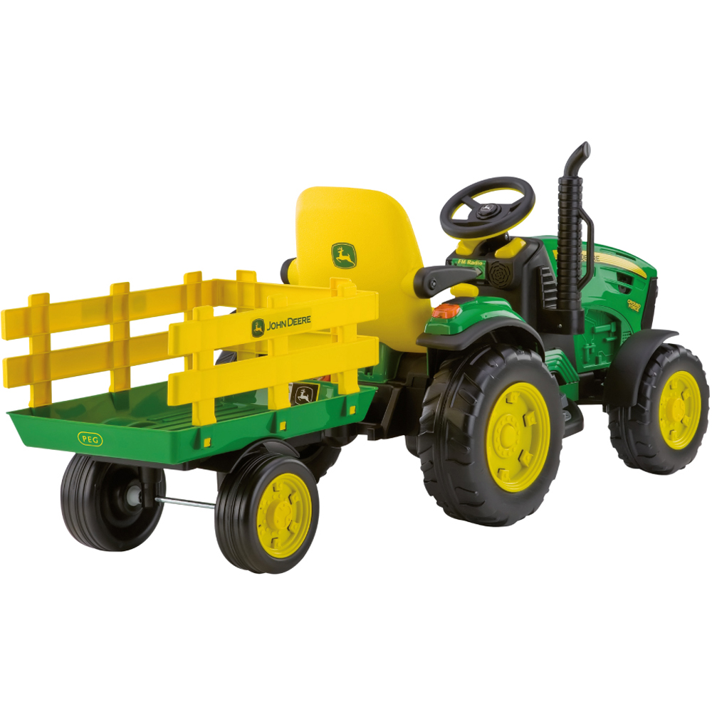PEG John Deere Ground Force Kids Electric Ride-On Tractor with Trailer Green and Yellow 12V Image 4
