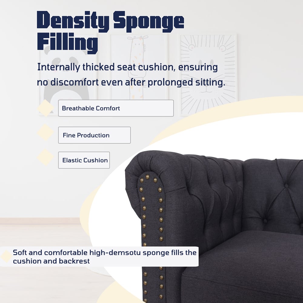 Furniture One Dark Grey Nailhead Trim Upholstered Sofa Chair Image 6