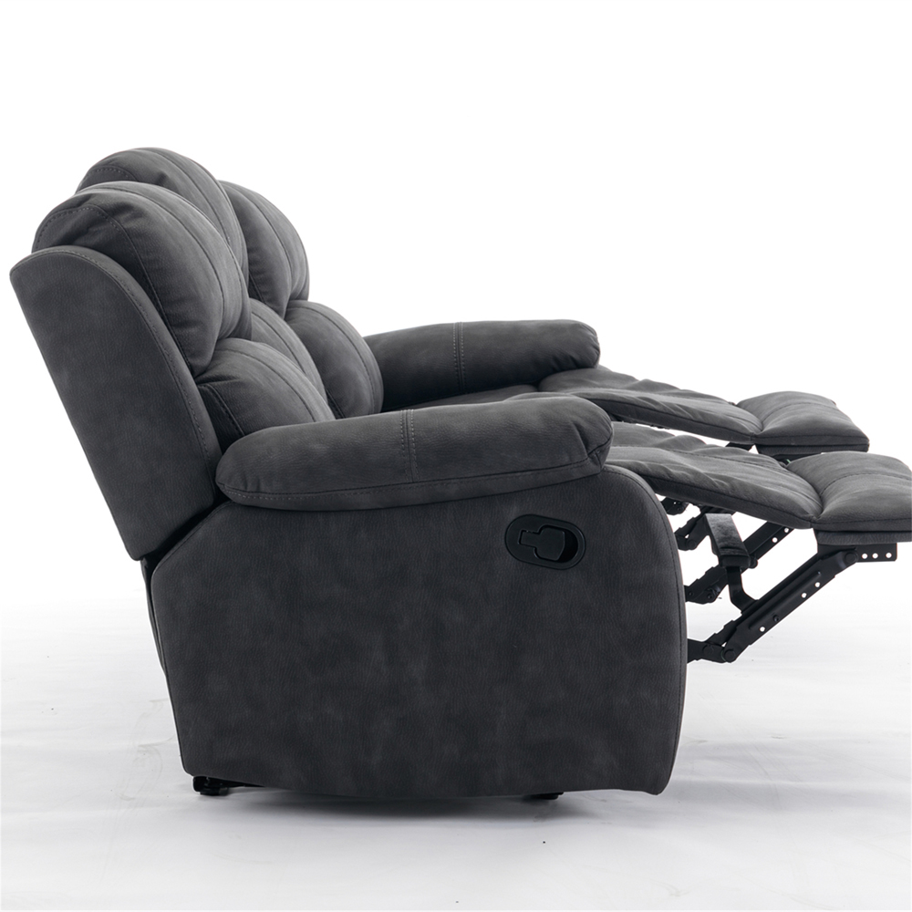 Furniture One 3 Seater Dark Grey Full Fabric Manual Recliner Sofa Image 4