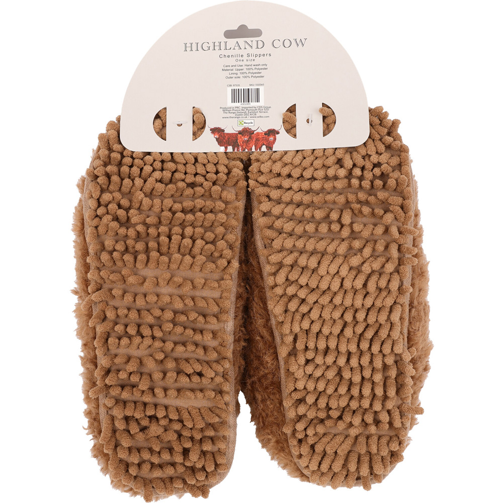 Highland Cow Chenille Slippers Brown Image 2