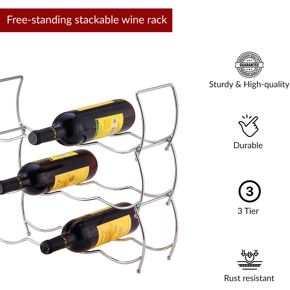 Innoteck Essentials 3 Tier Chrome Stackable Wine Rack Image 3