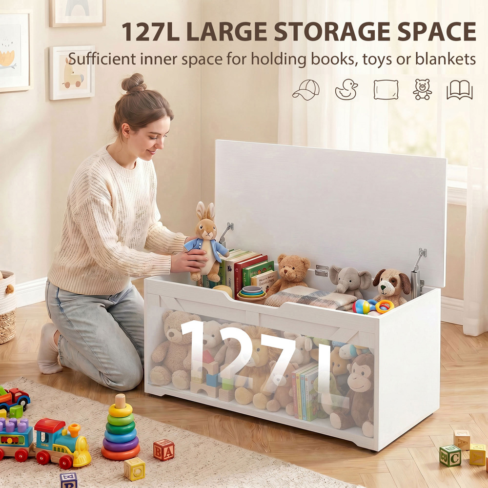 HOMCOM 127L White Storage Trunk with Safety Hinges Image 5