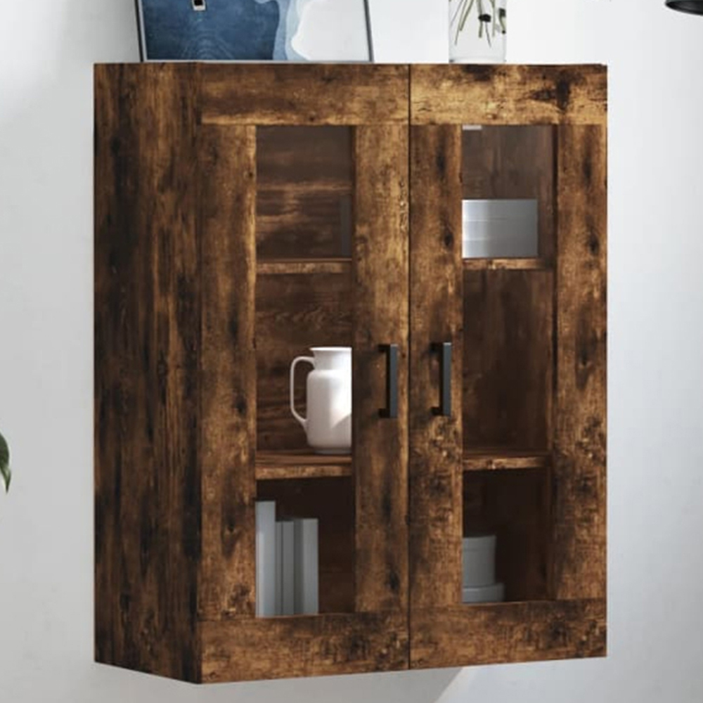 vidaXL 2 Glass Door Brown Smoked Oak Wall Mounted Cabinet Image 1