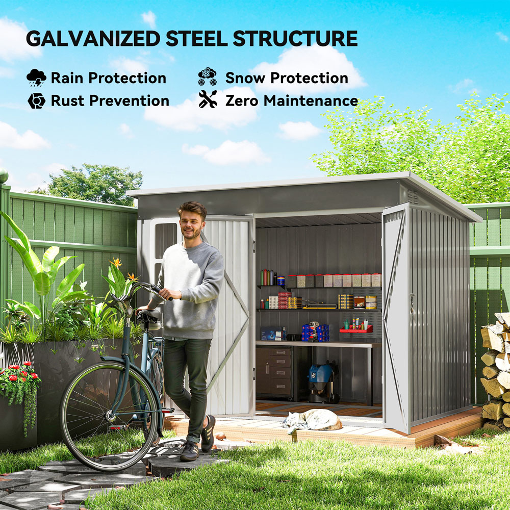 Outsunny 8.5 x 6ft Grey Galvanised Steel Garden Shed with Foundation Kit Image 8