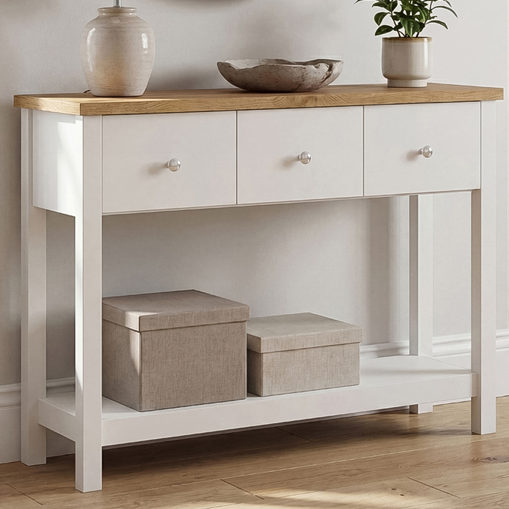 VIDA DESIGNS Arlington 3 Drawer White and Oak Console Table Image 1