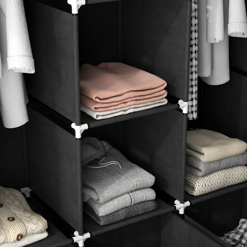 Portland 3 Fabric Drawer 5 Shelf Black Wardrobe Image 7