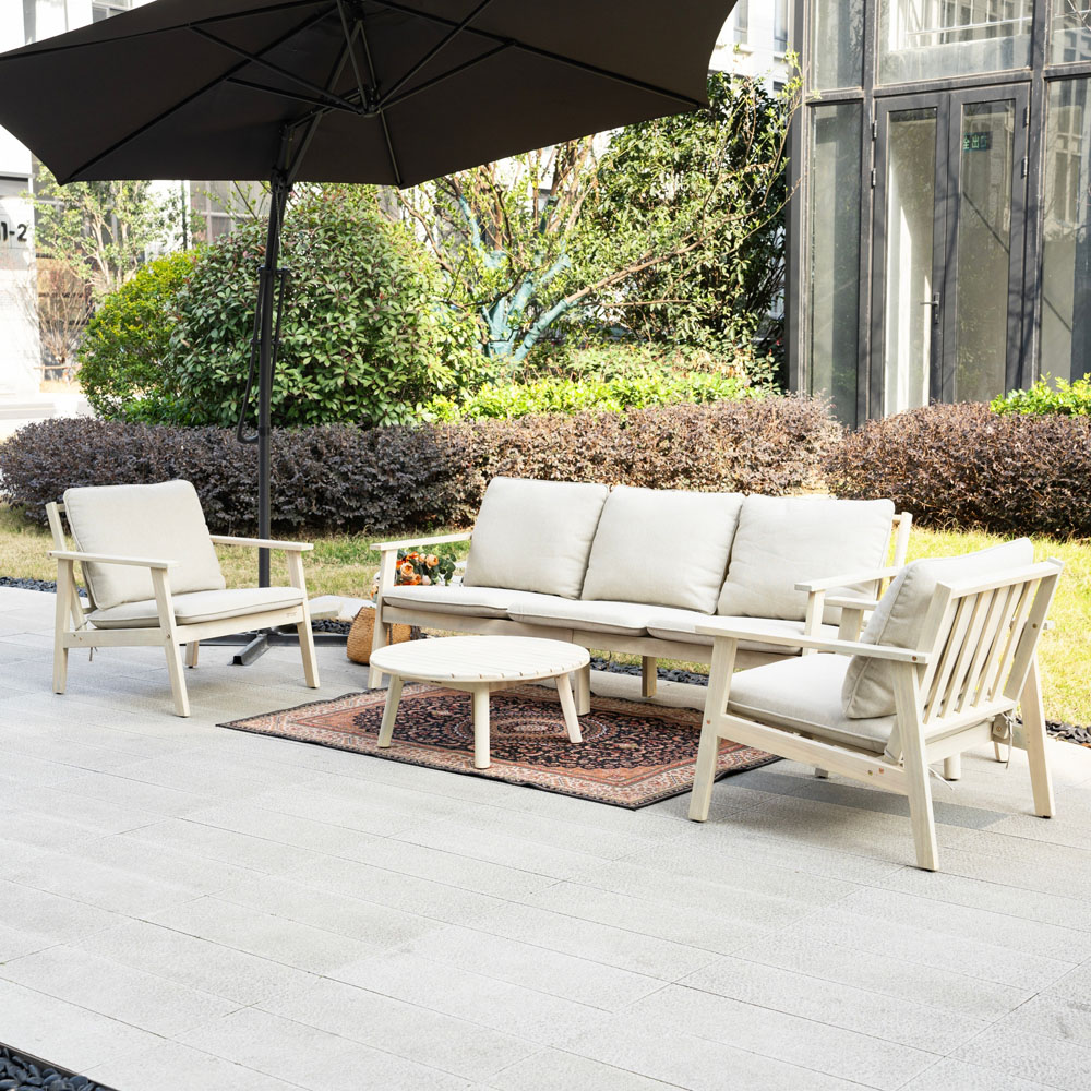 Direct Wicker 5 Seater Naturally Sanded Wooden Garden Sofa Set Image 4