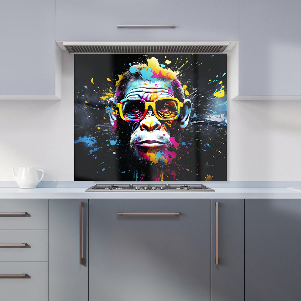 Warren Reed Designer Coloured Splashart Monkey Face Glass Kitchen Splashback 75 x 90cm Image 1