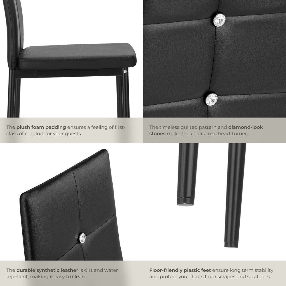 tectake Set of 8 Black Rhinestone Highlight Dining Chairs Image 8