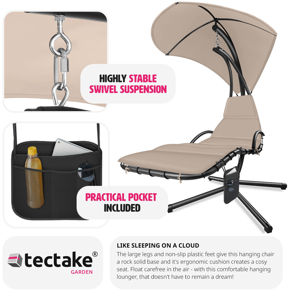 tectake Elaria Beige Large UV Protection Sun Canopy Hanging Chair Image 3