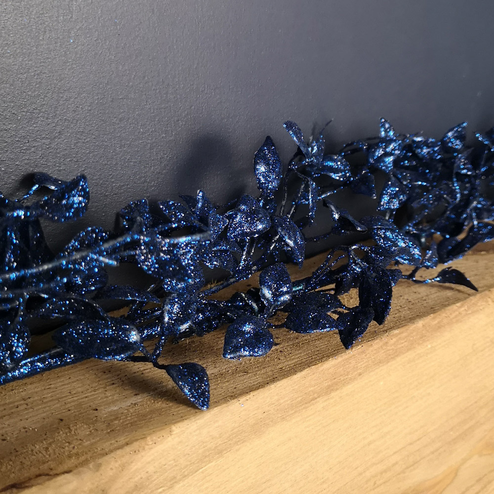 Samuel Alexander Midnight Blue Glitter Leaf Christmas Garland 150cm Image 4