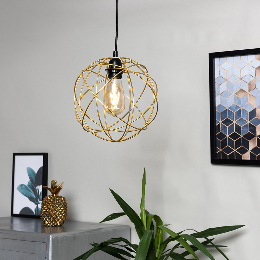ValueLights Rutherford Atom Gold Painted Pendant Lamp Shade Image 2