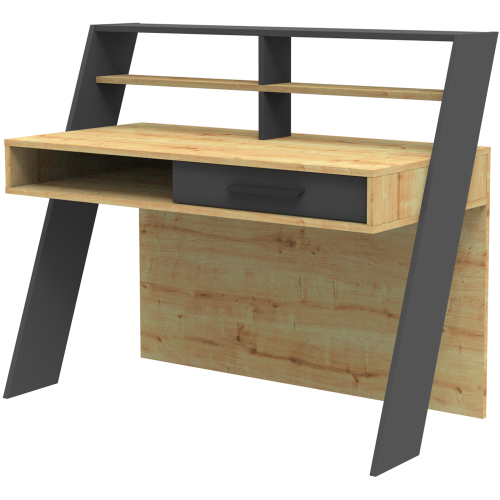 Decorotika Soho Single Drawer 5 Shelf Computer Desk Oak and Anthracite Image 2