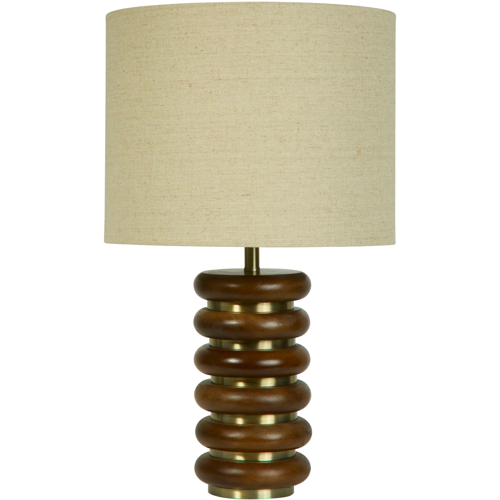 Lighting Collection Hennessey Natural Linen Shade Wood and Brass Table Lamp Image 1