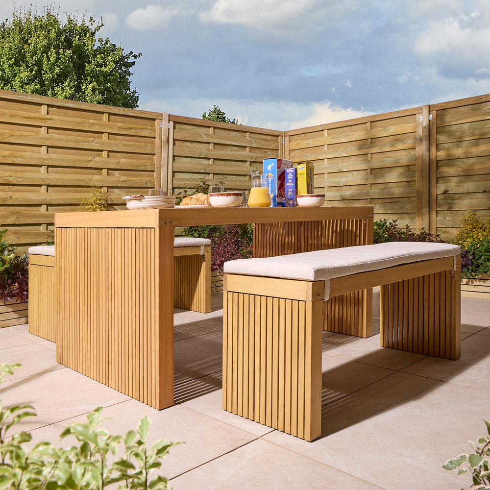 Rowlinson Kyoto 4 Seater Natural Dining Bench Set with Cushions Image 6