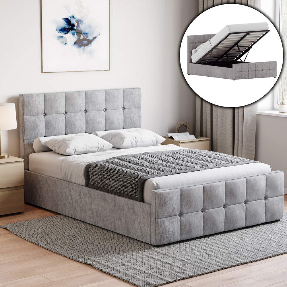 Vida Designs Valentina Double Silver Crushed Velvet Ottoman Bed Image 4