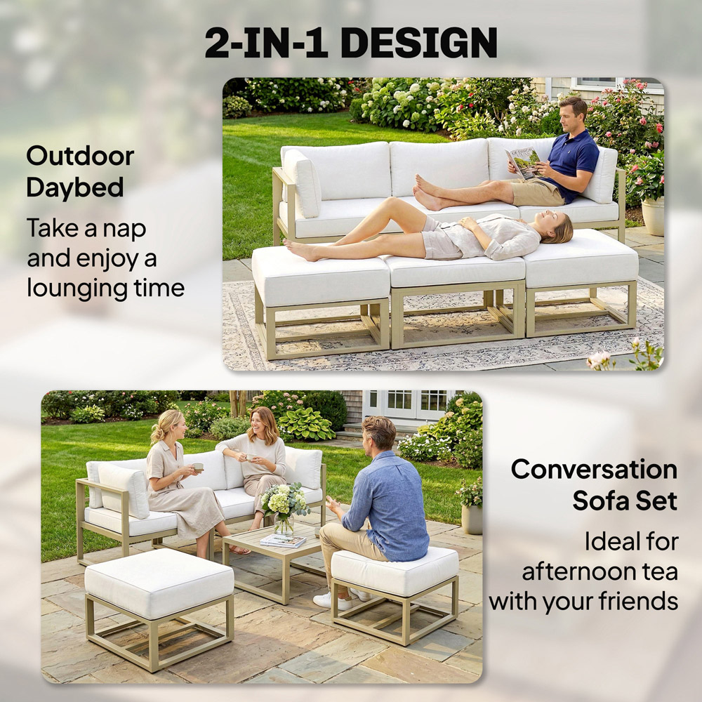 Outsunny 6 Seater Cream White Sectional Sofa Lounge Set Image 4
