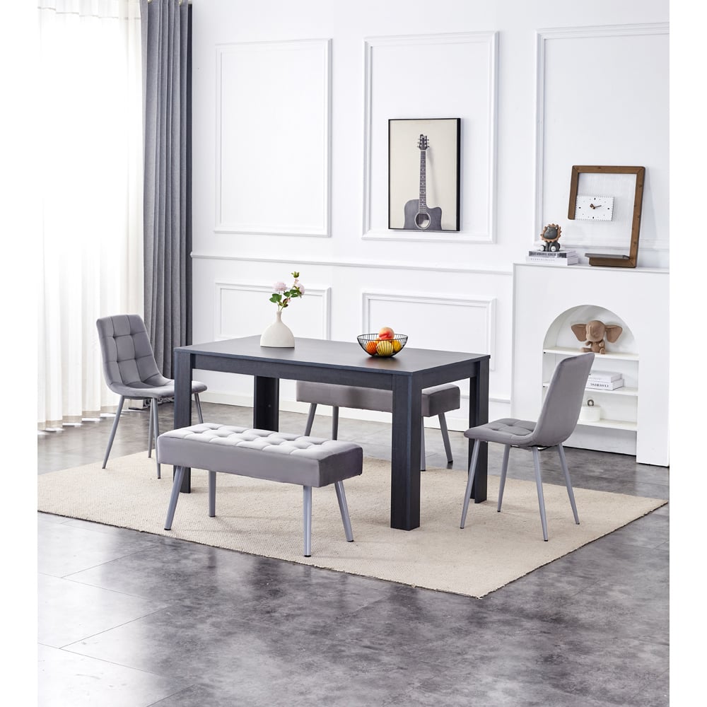 Kosy Koala 6 Seater Dining Set with Bench Dark Grey and Grey Velvet Image 3