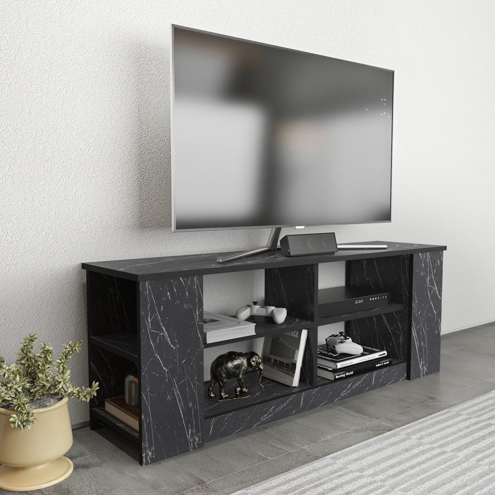 Decorotika Space 8 Shelf Black Marble Effect TV Unit Image 4
