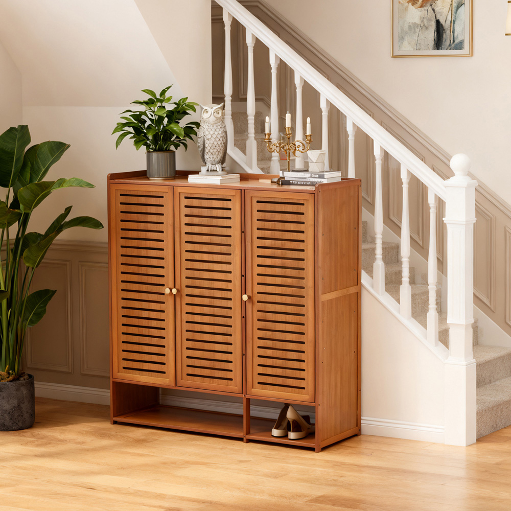 Living and Home 3 Door Single Open Shelf Brown Tall Shoe Cabinet Image 7