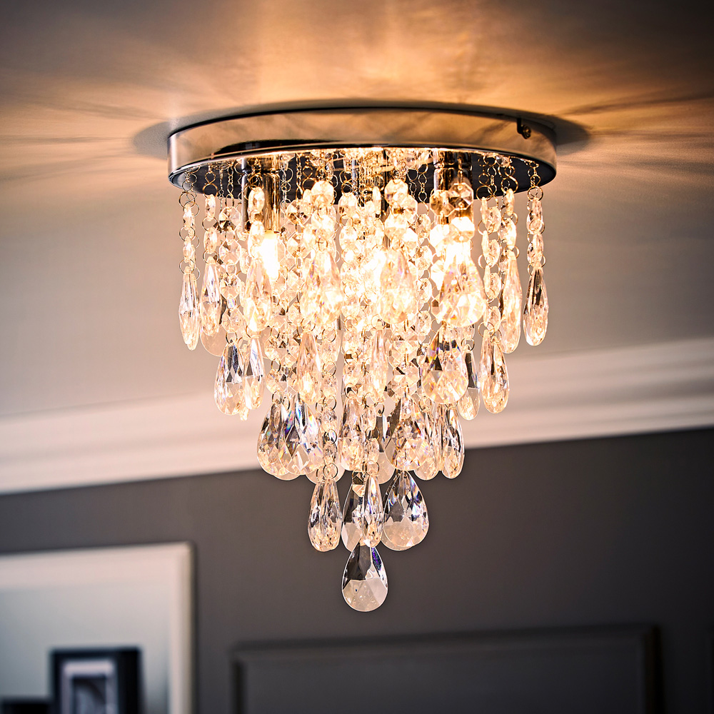 ValueLights Lara Chrome Flush Chandelier Style Acrylic Droplet LED Ceiling Light Image 6