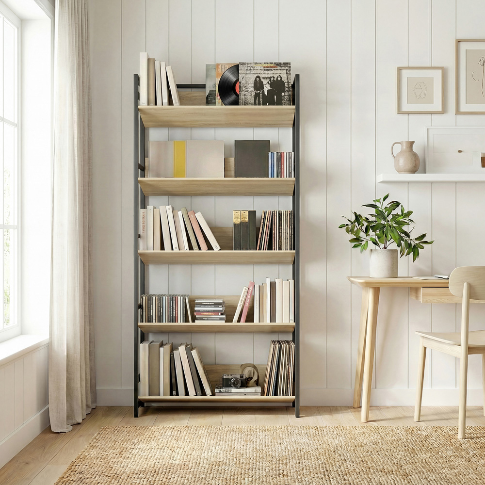 Portland 5 Shelf Oak Anti Slip Bookcase Image 2