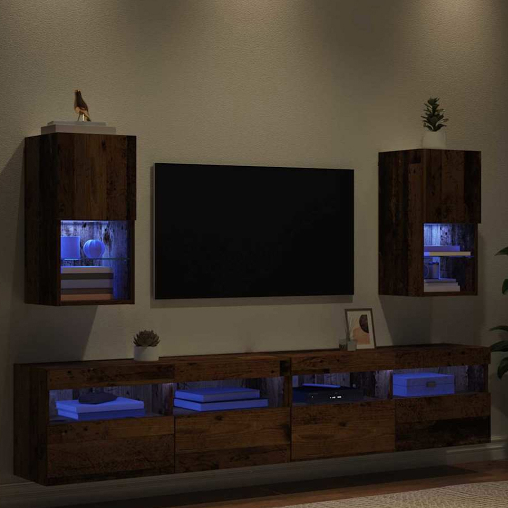 vidaXL Single Door 2 Shelf Old Wood Wall Mounted LED TV Unit Set of 2 Image 1