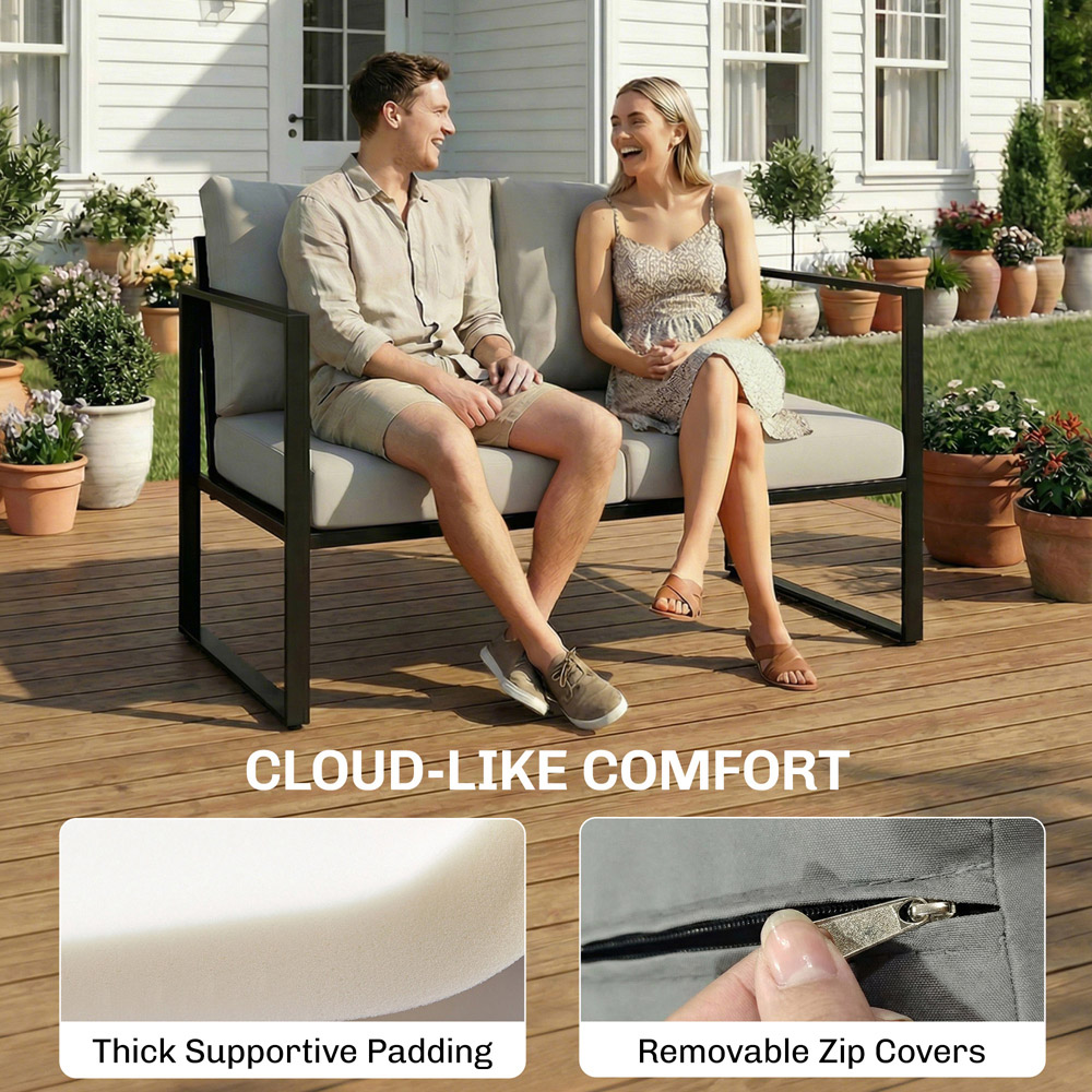 Outsunny 4 Seater Grey Garden Sofa Lounge Set with Cushion Image 5