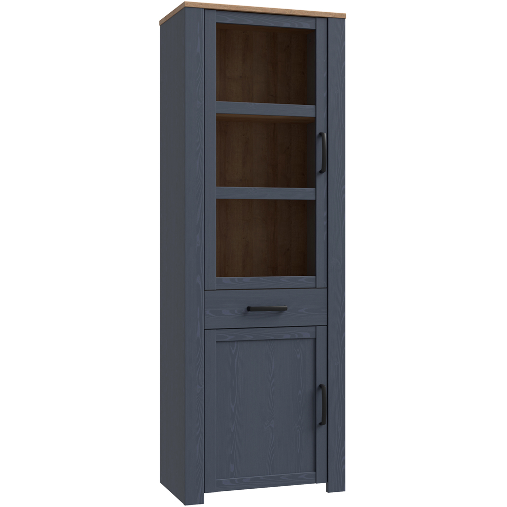 Florence Bohol 2 Door Single Drawer Riviera Oak and Navy Narrow LED Display Cabinet Image 2