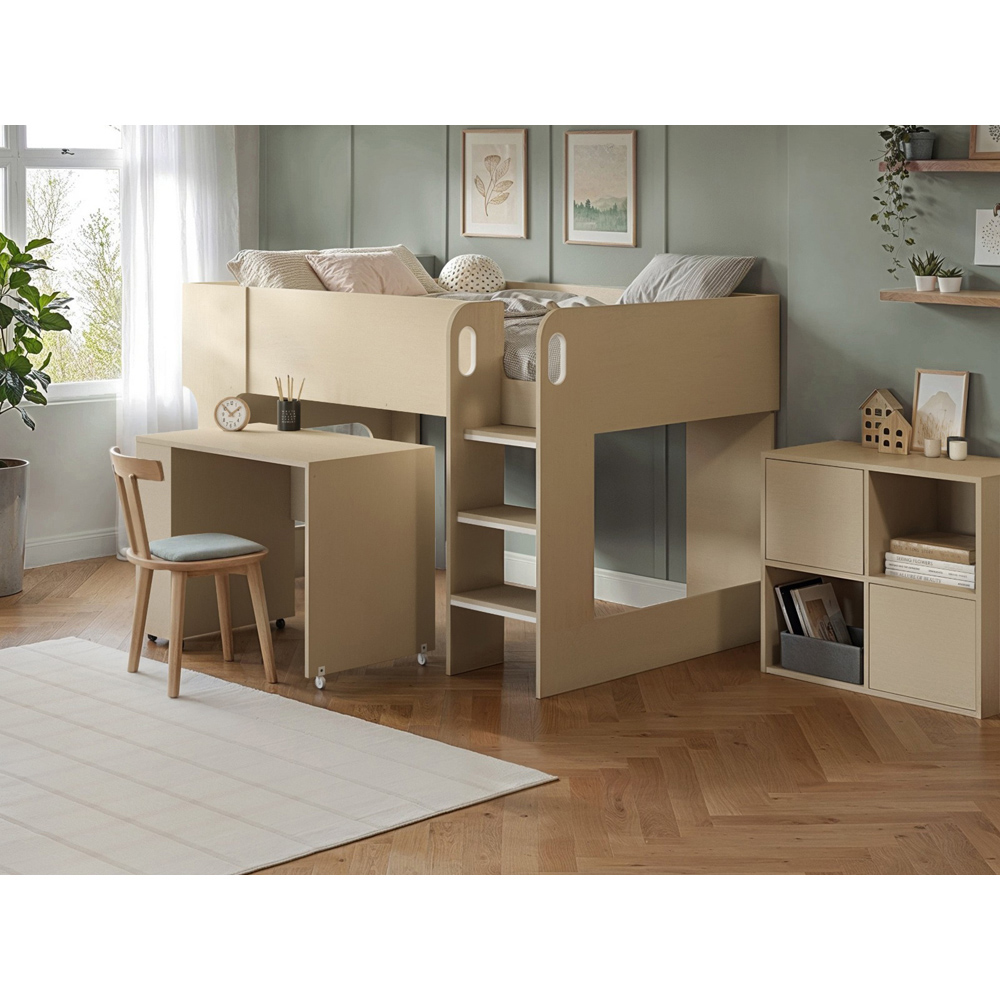 Flair Leo Scandi Light Oak Mid Sleeper Bed with Desk and Storage Image 7