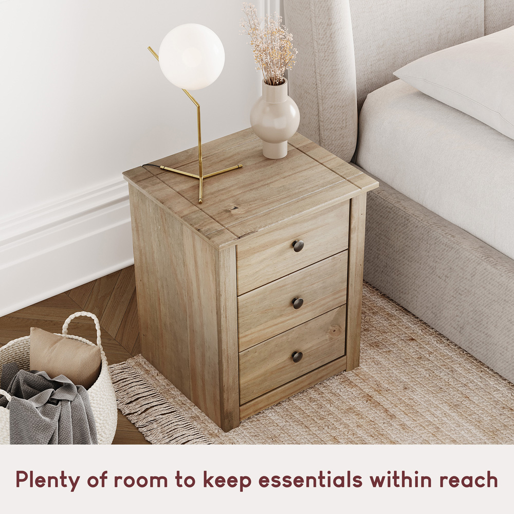 Vida Designs Panama 3 Drawer Pine Bedside Table Image 5
