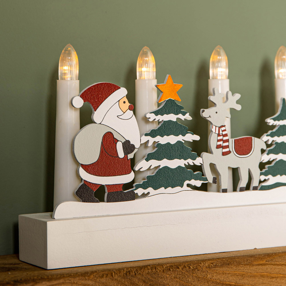 Samuel Alexander Light Up White Wooden Christmas Candle Bridge with Santa Scene Image 2