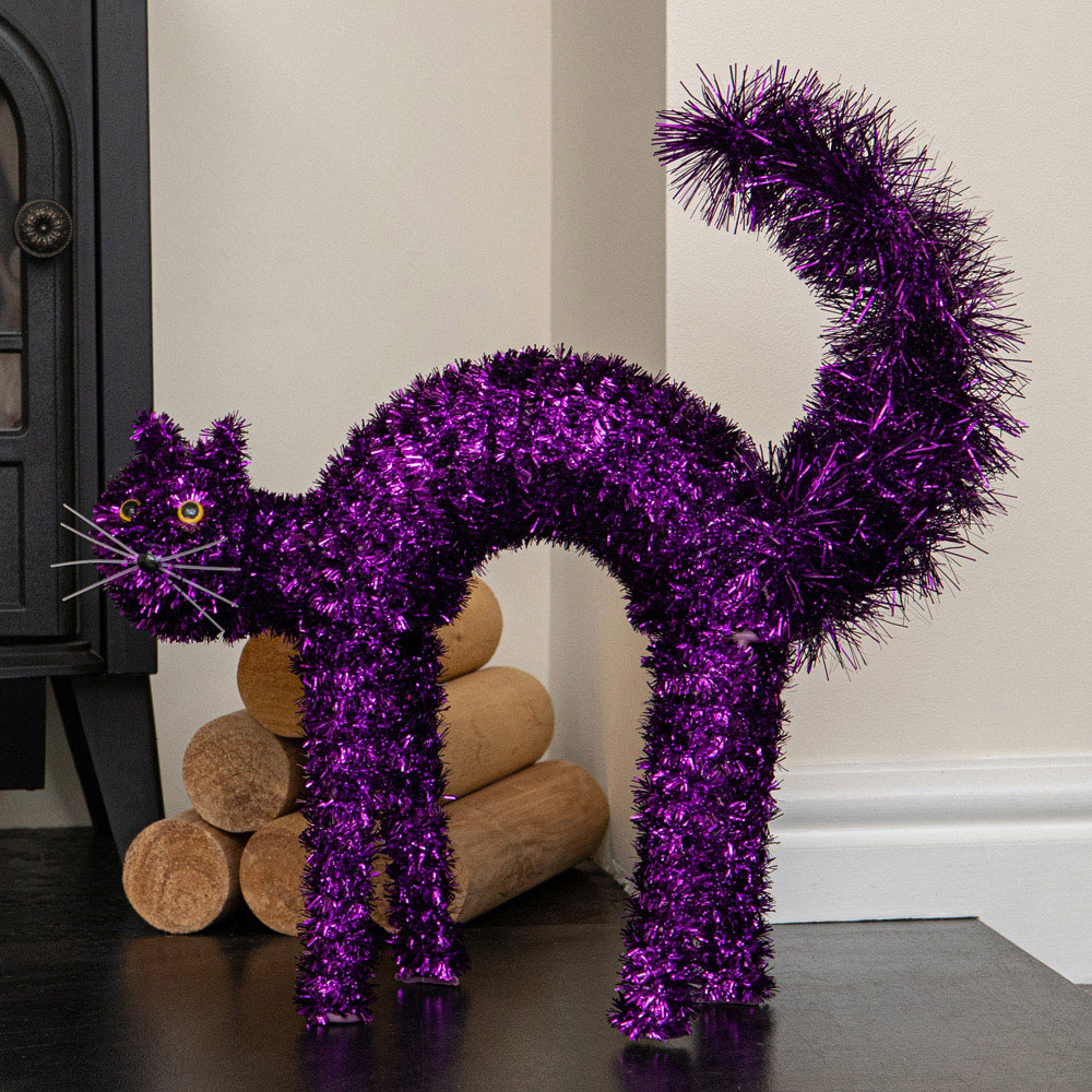 Samuel Alexander Purple Tinsel Standing Scaredy Cat Halloween Decoration 42cm Image 7