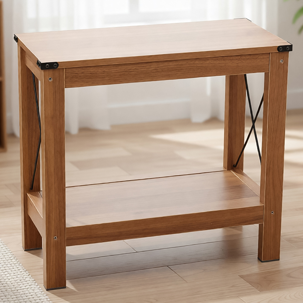 Living and Home Single Shelf Wood-Coloured Side Table Image 1