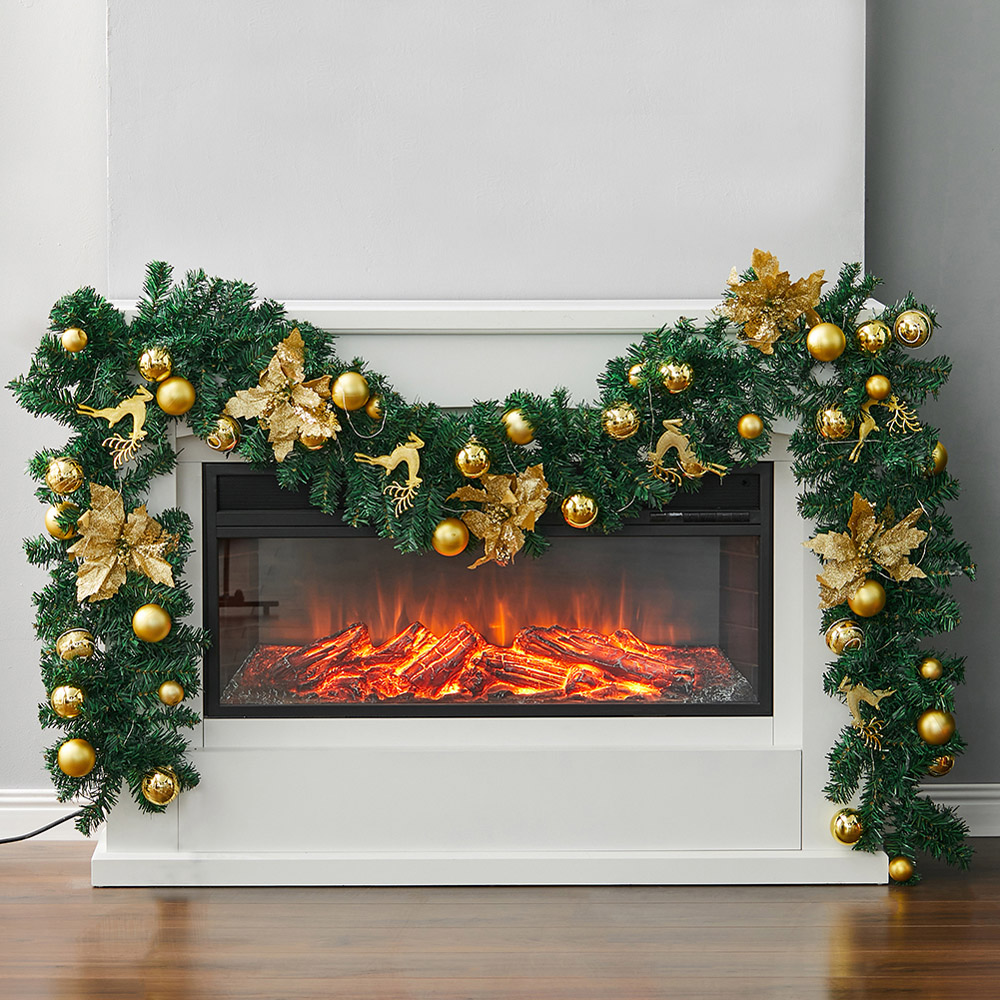 Living and Home Christmas Garland with Gold Baubles Stag and Poinsettias 270cm Image 8