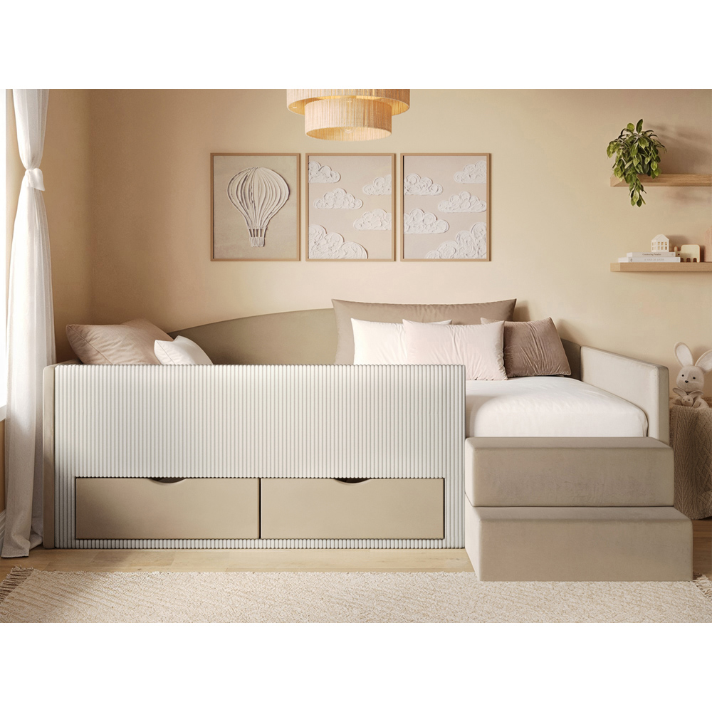 Flair Elisa Beige Velvet and Cord Low Sleeper Bed with Storage with Storage Image 5