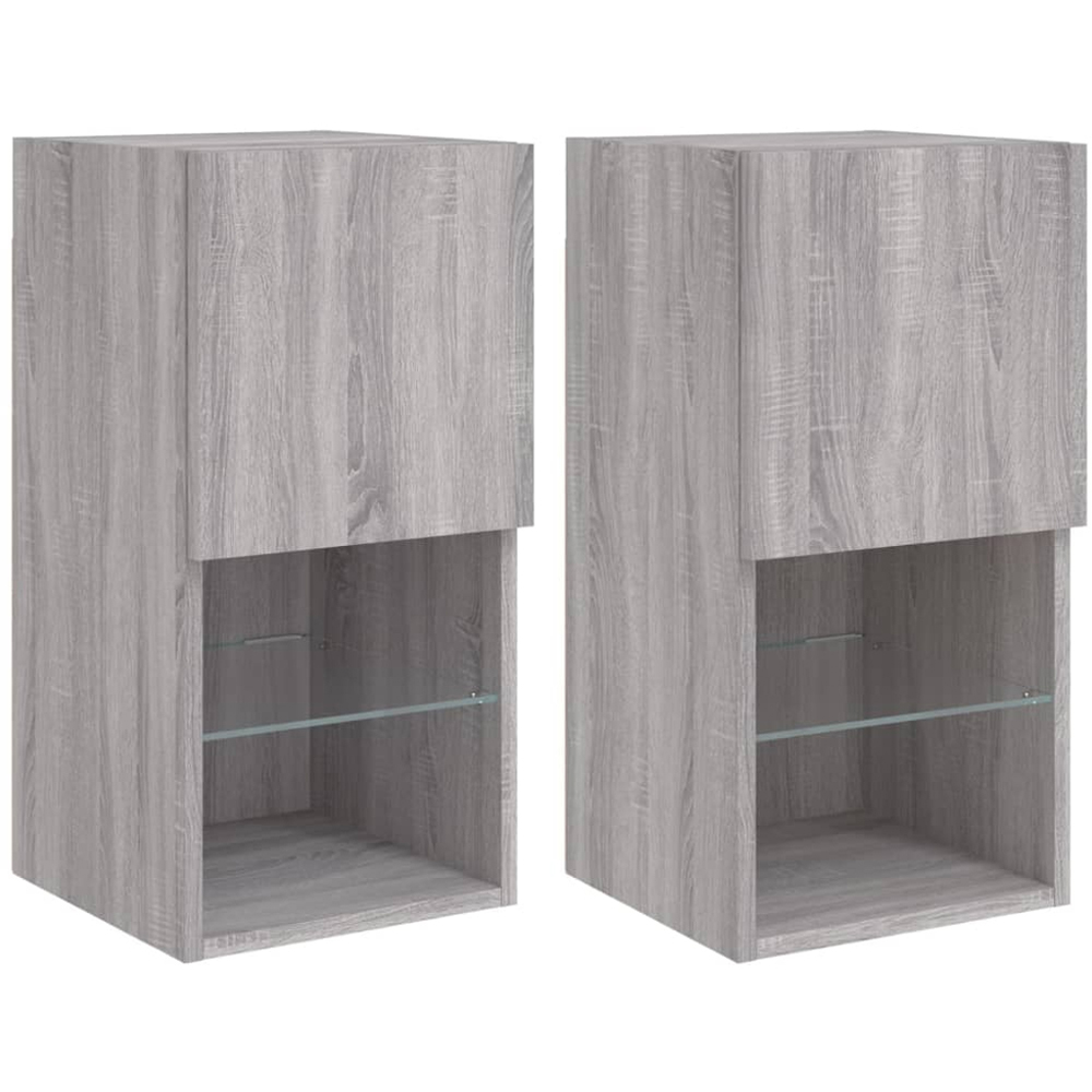 vidaXL Single Door 2 Shelf Grey Sonoma TV Cabinet with LED Lights Set of 2 Image 2
