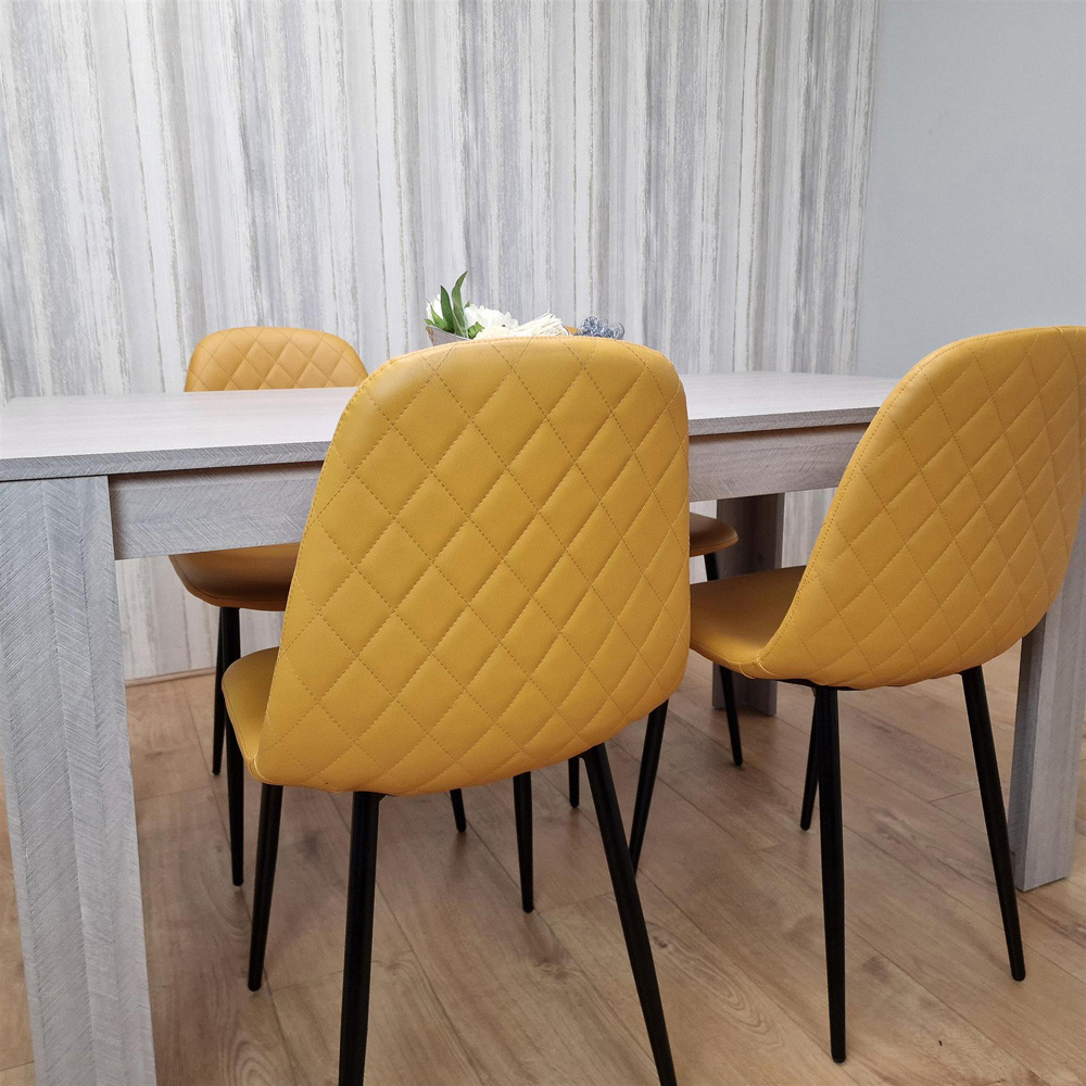 Kosy Koala 4 Seater Faux Leather Gem Pattern Rectangular Dining Set Grey and Mustard Image 5