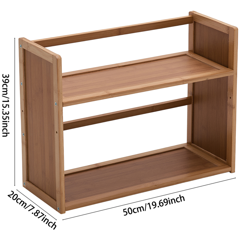 Living and Home 2 Shelf Brown Bamboo Desktop Bookshelf with Guardrail ...