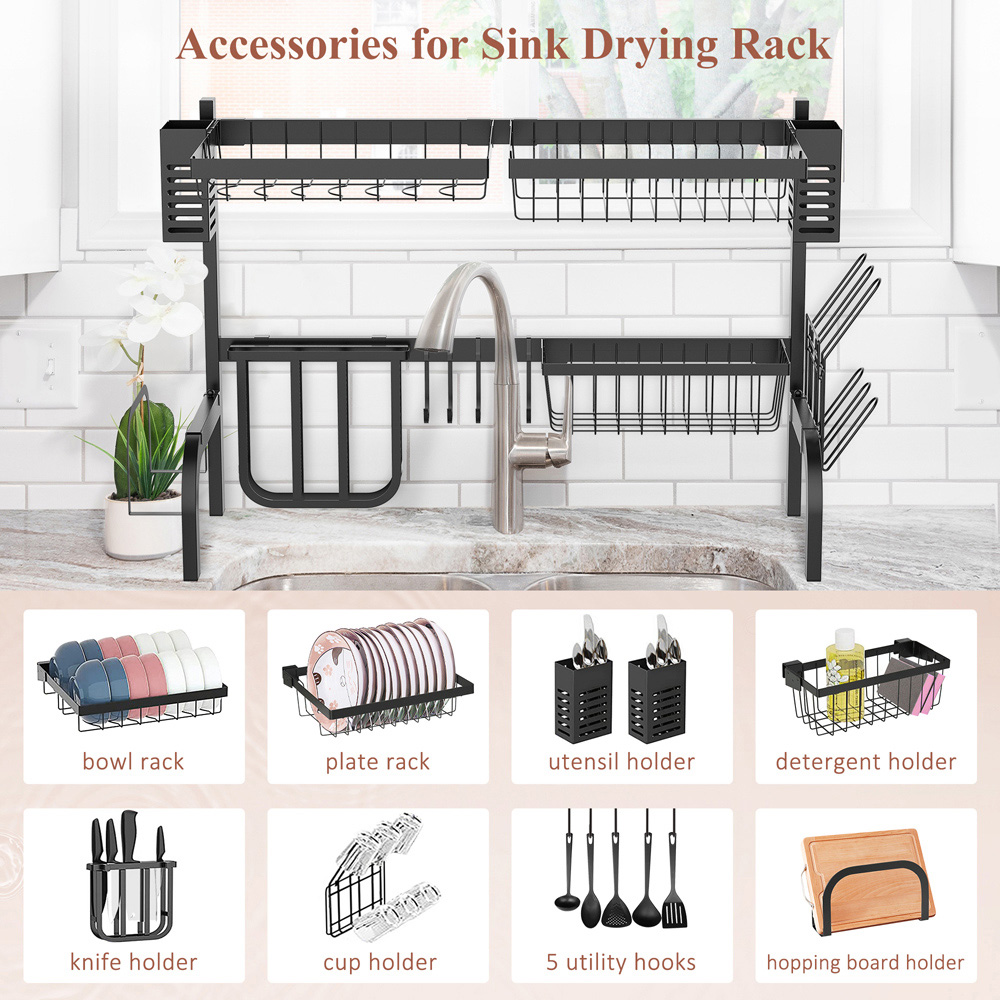 Portland 2 Tier Black Over the Sink Dish Drainer Rack Image 8