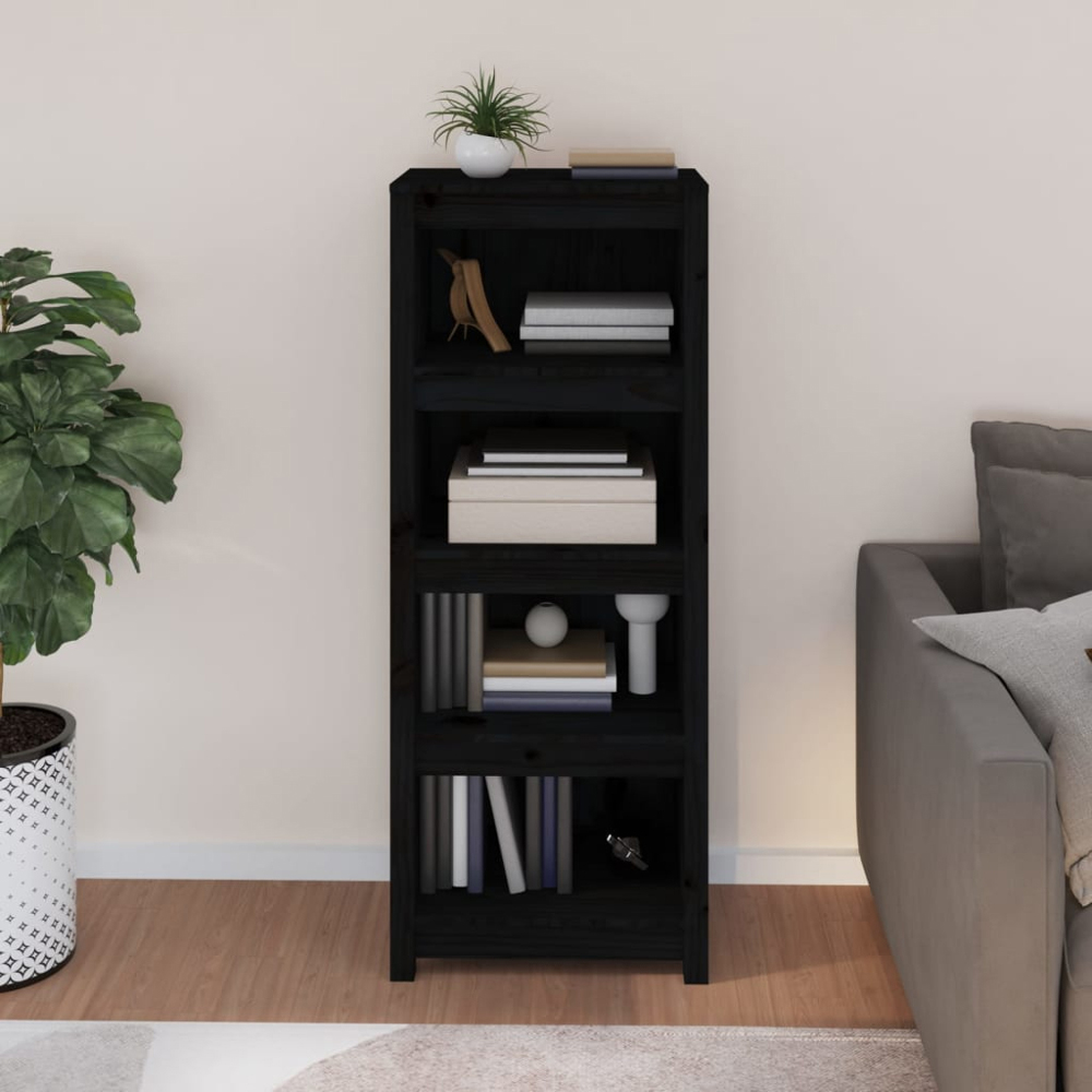 vidaXL 4 Shelf Black Solid Pine Wood Bookcase Image 7