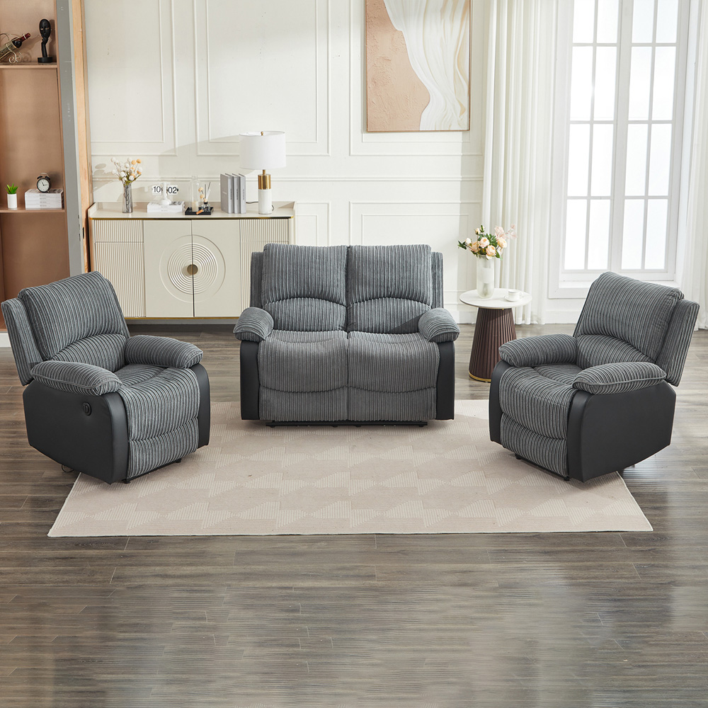 Furniture One 4 Seater Grey Sectional Corduroy Electric Recliner Sofa Image 1